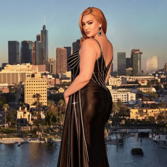 NEW FLOOR LENGTH SLEEVELESS SHEATH DRESS EMBROIDERED WITH RHINESTONES CDS440C - Picture 7 of 9